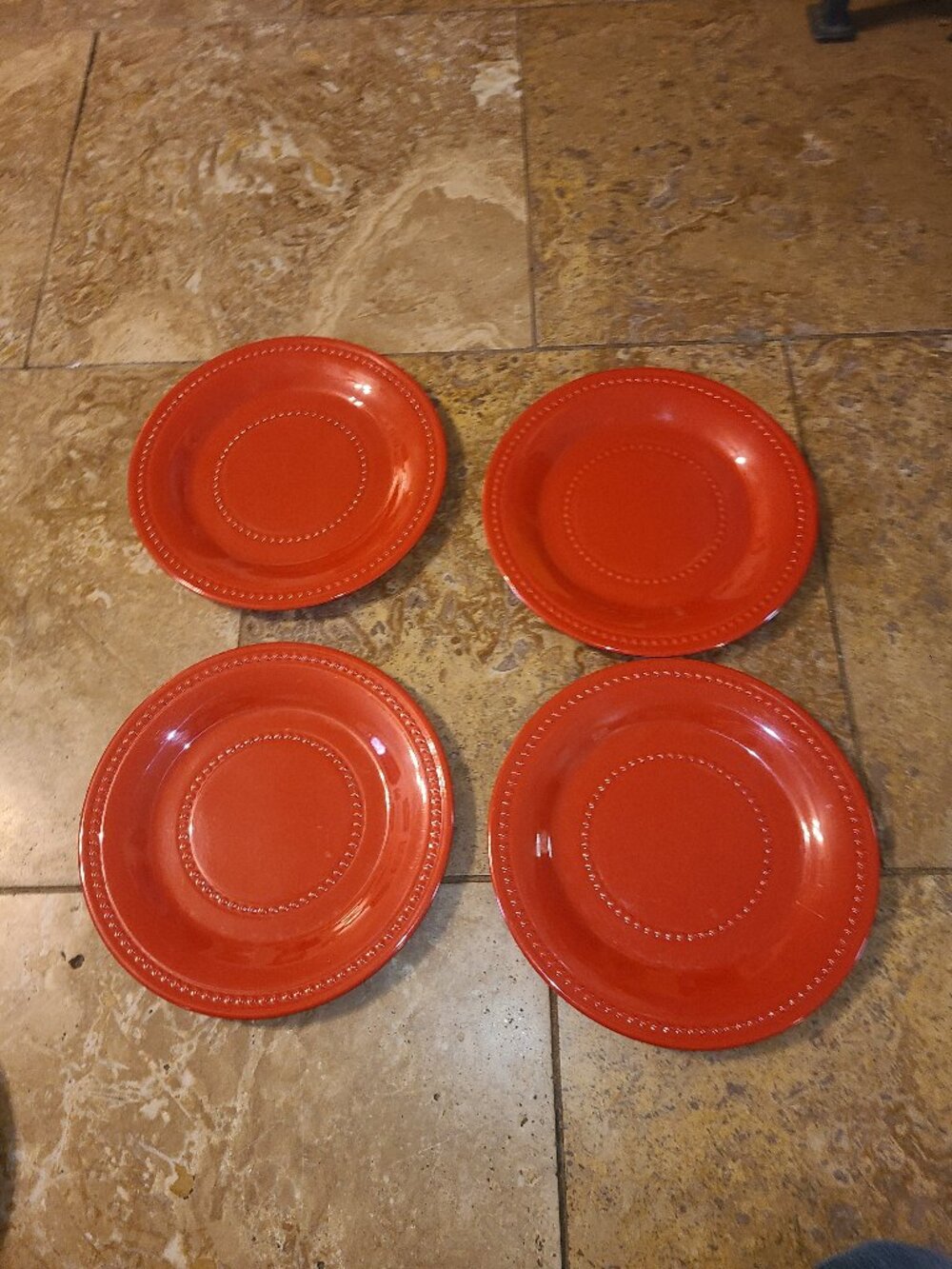 Melamine Plates Set Of 4 Red Dinner Plates 10 3/8" Dot Design